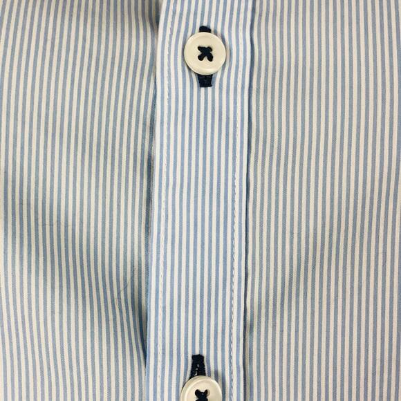 H&M Classic Light Blue Pinstripe Long Sleeve Button Front Shirt Navy Stripe Cuff - Picture 10 of 16